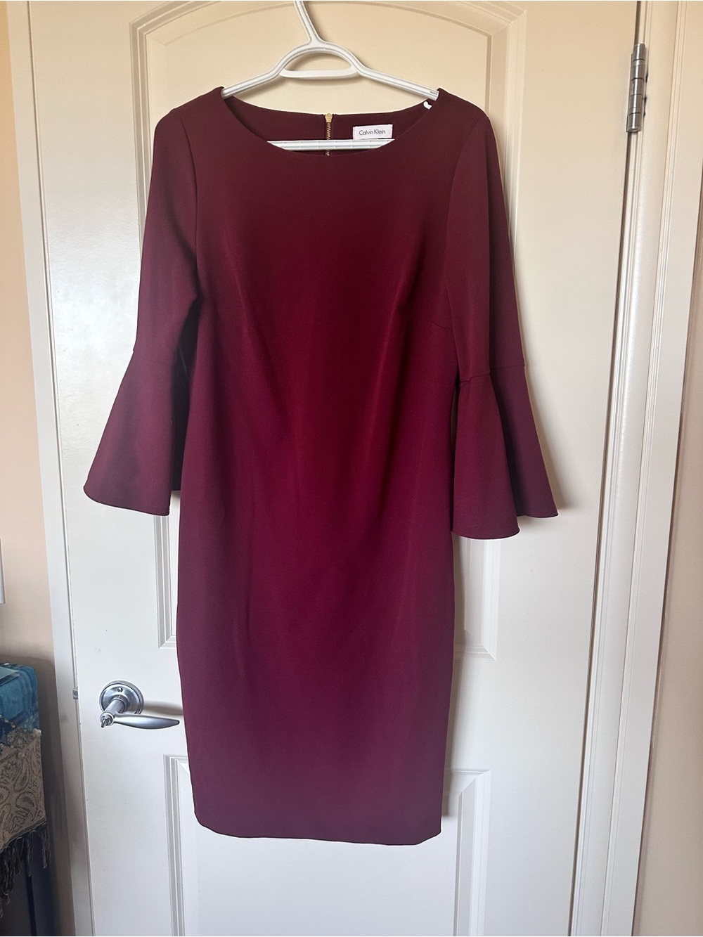 Calvin Klein Burgundy Bell-Sleeve Midi Dress